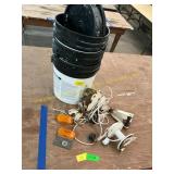 Plastic buckets, trailer lights, boat anchors