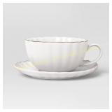 Threshold Stoneware Tea Cup & Saucer Gold Rim