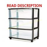 Homz 3-Drawer Wide Cart: Black & Clear
