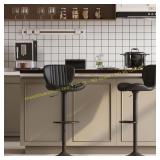 JAMFLY Bar Stools Set of 2, Leather, Black