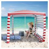 CROWN SHADES Beach Cabana 6.5x6.5, UPF50+ Red