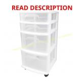 HOMZ 4-Drawer Plastic Cart, White (No Wheels)
