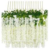 12Pcs Artificial Wisteria 3.6ft White Dense