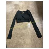 Size S Danysu Long Sleeve Workout Crop Top, Black