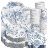 Newtay 250 Pcs Blue Floral Tableware Set