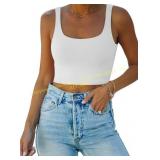 Size XL REORIA Square Neck Cropped Tank, White