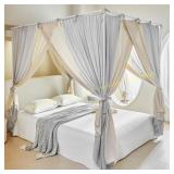 AIKASY Canopy Bed Curtains, Full, Green/Khaki