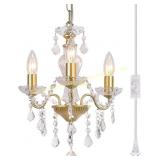 CHANLITED Plug in 3-Light Gold/Crystal Chandelier