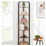 MNEETRUNG 6-Tier Industrial Corner Bookshelf Brown