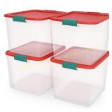 HOMZ 4-Pack Holiday Tote, 31 Qt, Clear/Red