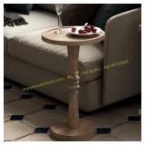 Natural Brown Pedestal End Table with Tray Top