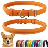 S-M CollarDirect Rolled Leather Dog Collar, Orange