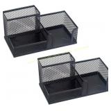 Mesh Pen Holder, 3-Comp Desk Organizer, Black