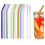 Bent Glass Straws 9" x10mm, Colorful 10-Set