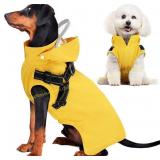 SlowTon Dog Raincoat with Harness (Yellow, M)