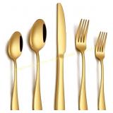 Gold Silverware Set, Stainless Flatware for 4