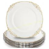 Okllen White Charger Plates, Gold Rim 13"