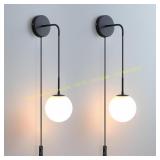 Plug in Wall Sconces Set of 2, Matte Black Shade