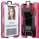 LIUGX Carbon Fiber Card Holder with Clip, Hot Pink