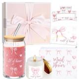 Meanplan Maid of Honor Gift Pink Bow Cup Set