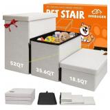 Dog Stairs with Storage 18" H, 3-Step, Beige