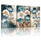 SERIMINO 3-Piece Lotus Wall Art, Blue 12x16