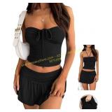 Size XL Saintcore 2pc Swimsuit Skorts, Black