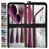 VANDBAO 9pc Portable Travel Utensils, Purple