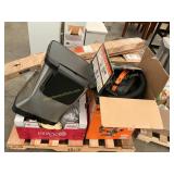 Shop vac, trash can, bedding