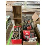 Milwaukee charger, battery, pipe fittings shelf