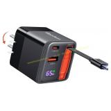 65W Retractable USB-C GaN Wall Charger