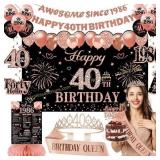 40th Birthday Decorations: Black & Rose Gold