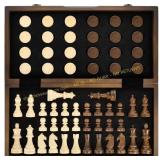 AMEROUS Magnetic Wooden Chess & Checkers Set