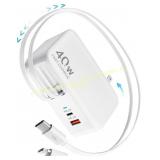 4-in-1 Gan Wall Charger Plug, 40W USB