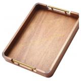 Acacia Wood Serving Tray with Metal Handles