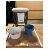 Stool, Enamelware Bucket, Pail