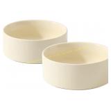 Ceramic 2 Cat Bowls - Food/Water, Beige 5.1"