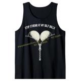 Funny Womens Stop Staring Golf Tank Top Blue Sz XL