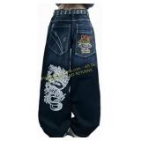Unisex Y2K Hip-Hop Jeans Graon Print Pair Sz 2XL
