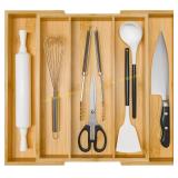 Bamboo Utensil Organizer 5-Slot Drawer Yellow