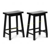 Black Backless Wood Saddle-Stool Set of 2