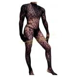 Rave Men Leopard Lace Jumpsuit Bodysuit Red Sz L