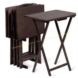 PJ Wood Folding TV Trays with Rack, Espresso
