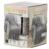 2ct Berkshire Heated Luxe Faux Fur Throw, Gray