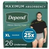 Depend Men Incontinence Underwear, XL, 26 Ct