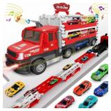 Transport Car Carrier Toy Truck with 6 Cars (Red)