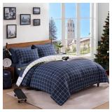 AMBERSPACE Dark Blue Plaid Twin XL Comforter Set