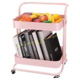 uxcell 2 Tier Rolling Cart with Handle Pink