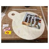 Marble Cutting Board, 4pc Cheese Cutlery Set