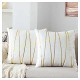WACOMECO Velvet Pillow Covers 20" White/Gold